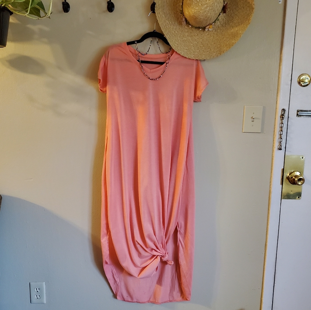Peach Short Sleeve Maxi Dress w/ pockets